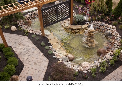 Beautiful Backyard Fountain And Pool