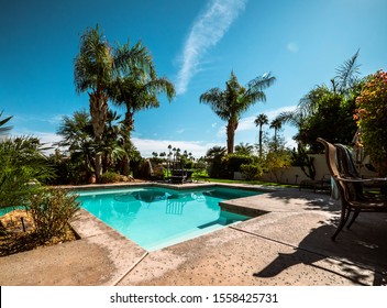 A Beautiful Backyard At A Vacation Home On A Resort In Palm Springs, California.