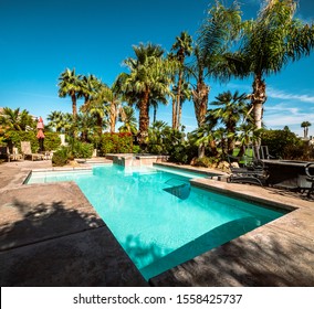 A Beautiful Backyard At A Vacation Home On A Resort In Palm Springs, California.