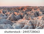 The beautiful Badlands National Park in South Dakota with sunset view in the background