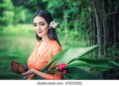 Beautiful Balinese women in Traditional costumes, Culture of Bali island and Indonesia