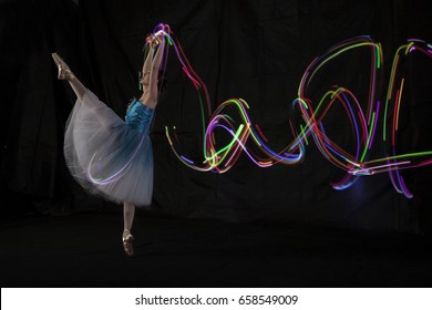 Beautiful Ballerina Dancing With Light In Jakarta Indonesia, 28 May 2017