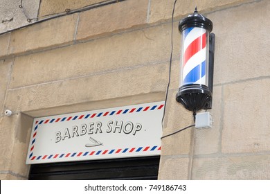 Beautiful Barber Shop Facade Symbol Of A Barbershop Lamp