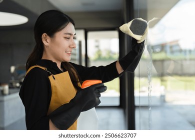 Beautiful Barista Cleaning Coffee Shop Before Opening Morning Routine of a Modern Cafe - Powered by Shutterstock