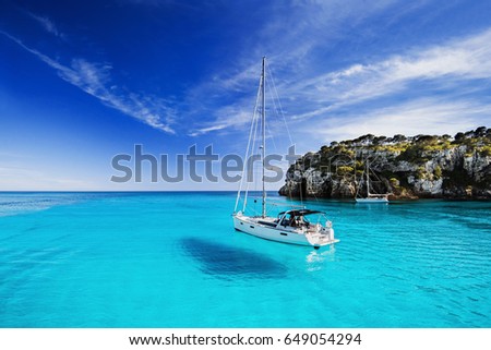 Beautiful bay with sailing boats, Menorca island, Spain
