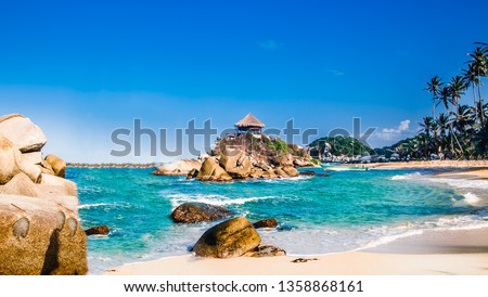 Beautiful bay with white sand beach and blue water in Tayrona national park in Colombia Stock photo © 