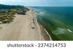 Beautiful beach of the Baltic Sea. Top view. Yantarny in Kaliningrad Oblast, Russia