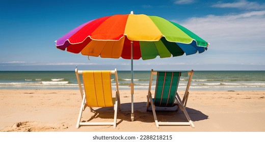Beautiful beach banner. Amazing beach landscape. White sand, chairs and umbrella travel tourism wide panorama background concept