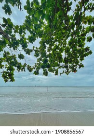 Beautiful Beach With Framing Nature At Tanjung Pengelih View Of Selat Tebrau