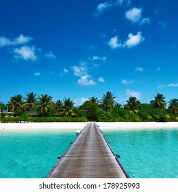 Beautiful Beach With Jetty At Maldives