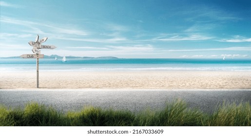 beautiful beach road intentionally blurs the grass in front - Powered by Shutterstock