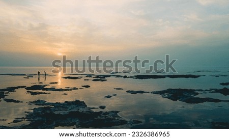 Beautiful beach seascape in sunset light