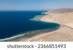Beautiful beach of Tabuk Neom in Saudi Arabia with amazing landscape and seashore line and mountains