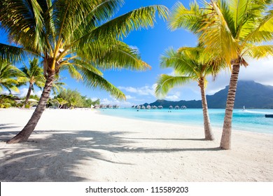 Beautiful Beach With A View Of Otemanu Mountain On Bora Bora Island