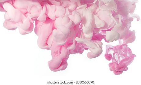 Schöne, schöne, schöne, schöne, romantische, rosafarbene Hintergrund, rosafarbene Acrylfarbe im Wasser einzeln auf weißem Hintergrund