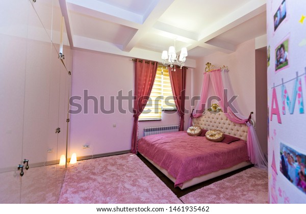 Beautiful Bedroom Interior Pink Colors Girls Stock Photo