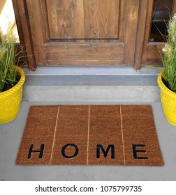 Beautiful Beige And Black Zute / Coir Outdoor Door Mat With 