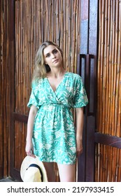 Beautiful Belarus Woman In Green Dress With Hat