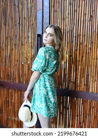 Beautiful Belarus Woman In Green Dress With Hat