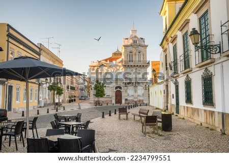 Beautiful Belmarco Mansion in the city center of Faro, Algarve, Portugal. Morning scene from the Faro old town, South Portugal