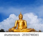 Beautiful big buddha on beautiful sky background, Wat Muang, Ang Thong Province, Thailand