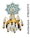 Beautiful, big chandelier with the Arab inscriptions in	mosque: " Allah is great"." There is no God, except Allah and

 Mahomed his slave and the envoy."Tashkent. Uzbekistan.