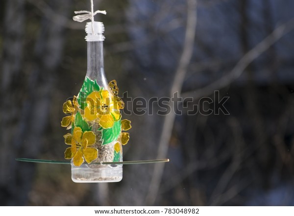 Beautiful Bird Feeder Make Plastic Bottle Stock Photo Edit Now