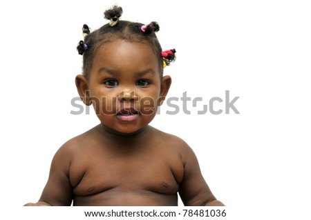 Beautiful black baby girl isolated in white