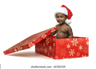 Beautiful Black Baby Inside  A Red Christmas Box