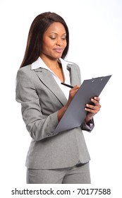 Beautiful Black Business Woman With Clipboard