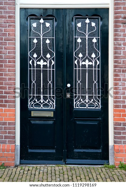 Beautiful Black Double Entrance Door Glass Stock Photo Edit Now