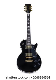 Beautiful black electric guitar isolated on white background