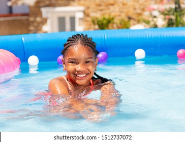 Beautiful Black Girl Swim In Swimming Pool Water