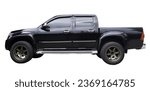Beautiful black pickup truck with mag wheel is isolated on white background with clipping path. Front view photo