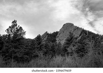 Beautiful black and white photo of the Flatirons near Boulder, Colorado
