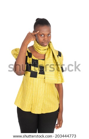 Beautiful black woman doing different expressions in different sets of clothes: you are crazy