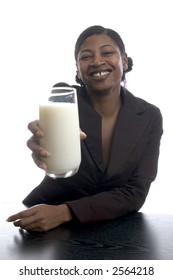 Beautiful Black Woman With Glass Of Milk