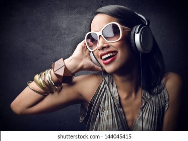 Beautiful Black Woman With Headphones