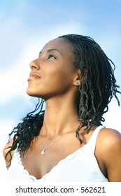 Beautiful Black Woman Looking Up