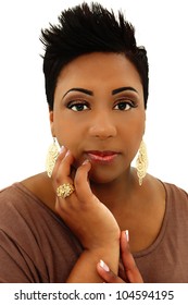 Beautiful Black Woman With Spiked Hair And Manicure Over White Background