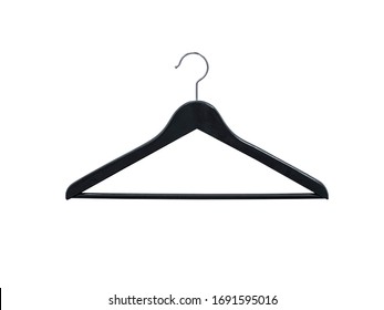 Beautiful black wooden clothes hanger and coat hanger on a white insulating background. - Shutterstock ID 1691595016