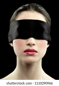 Beautiful Blindfolded Girl On Black