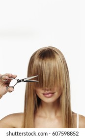 Beautiful Blond About To Cut Fringe, Studio