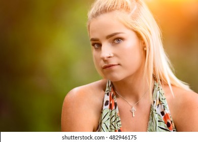 Beautiful Blond Girl With Nose Ring