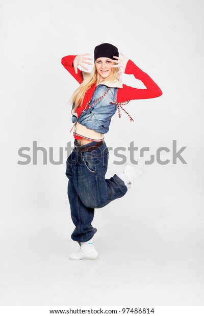 Beautiful Blond Hair Girl Dancing Hiphop Stock Image