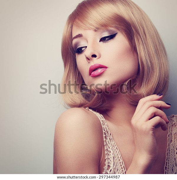 Beautiful Blond Makeup Woman Short Hair Stock Photo Edit Now