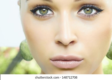 Beautiful Blond Woman. Green Eyes. Soft Make-up