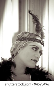 Beautiful blonde in 1920s era of fashion The Flapper"