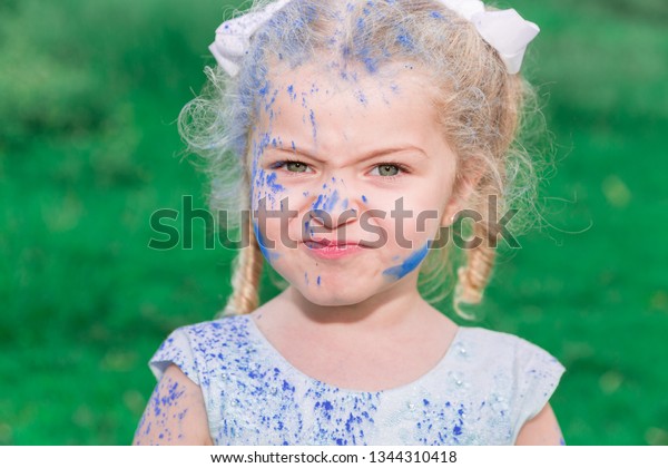 Beautiful Blonde Child Dirty Girl Paint Stock Photo Edit Now