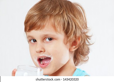 Beautiful Blonde Child Drinking Fresh Milk Stock Photo (Edit Now) 143420320